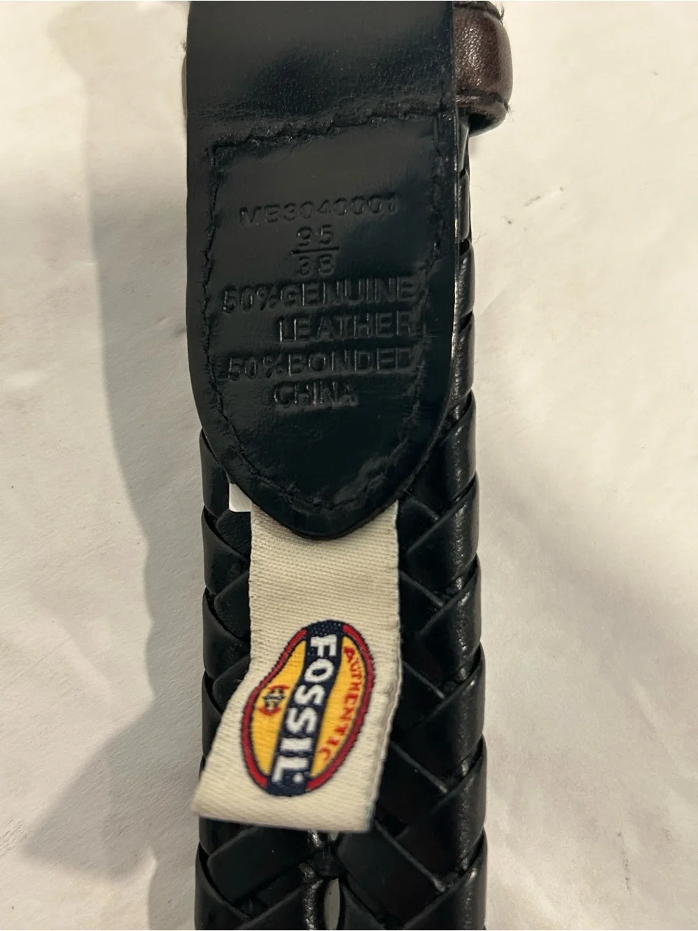 Fossil Braided Leather Belt Sz 95/38 Black Silver Tone Buckle MB3040001